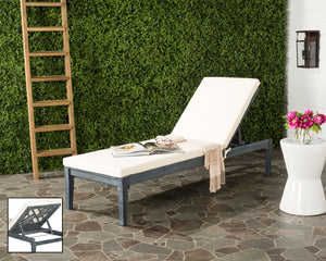 Safavieh Azusa Sunlounger Ash Grey Beige Silver Acacia Wood Polyester CA Foam Galvanized Steel PAT6729B 889048053724
