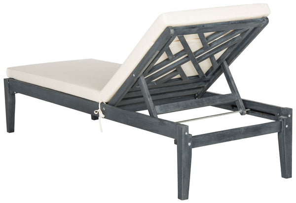 Safavieh Azusa Sunlounger Ash Grey Beige Silver Acacia Wood Polyester CA Foam Galvanized Steel PAT6729B 889048053724