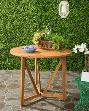 Safavieh Cloverdale Table Round Teak Brass Acacia Wood Galvanized Steel PAT6733A 889048062474