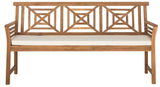 Safavieh Del Mar Bench 3 Seat Teak Brown Beige Brass Acacia Wood Polyester CA Foam Galvanized Steel PAT6737A 889048062542
