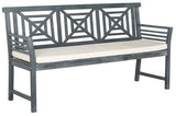 Safavieh Del Mar Bench 3 Seat Ash Grey Beige Silver Acacia Wood Polyester CA Foam Galvanized Steel PAT6737B 889048062559
