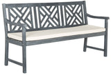 Safavieh Bradbury Bench 3 Seat Ash Grey Beige Silver Acacia Wood Polyester CA Foam Galvanized Steel PAT6738B 889048062573