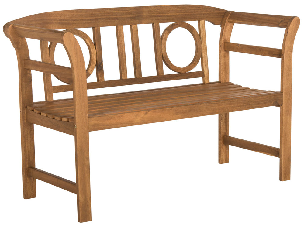Safavieh Moorpark Bench 2 Seat Teak Brass Acacia Wood Galvanized Steel PAT6743A 889048062719