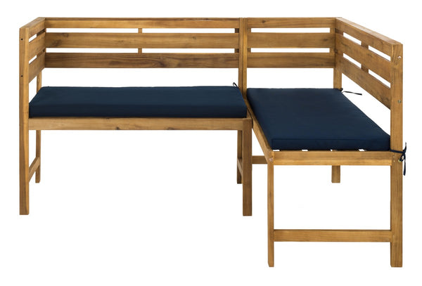 Wilton Modern Balcony Corner Lounge Set - Luxurious Outdoor Seating with Natural Wood and Navy Cushions