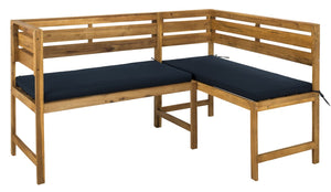 Wilton Modern Balcony Corner Lounge Set - Luxurious Outdoor Seating with Natural Wood and Navy Cushions
