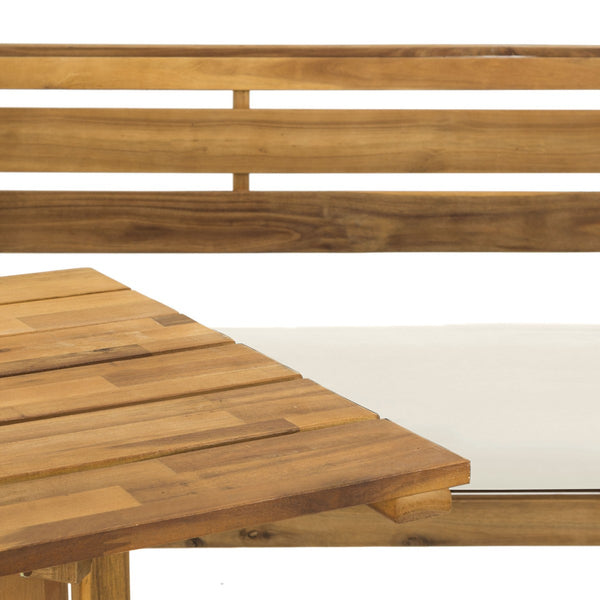 Wilton Modern Balcony Corner Lounge Set - Luxurious Outdoor Seating with Natural Wood and Navy Cushions