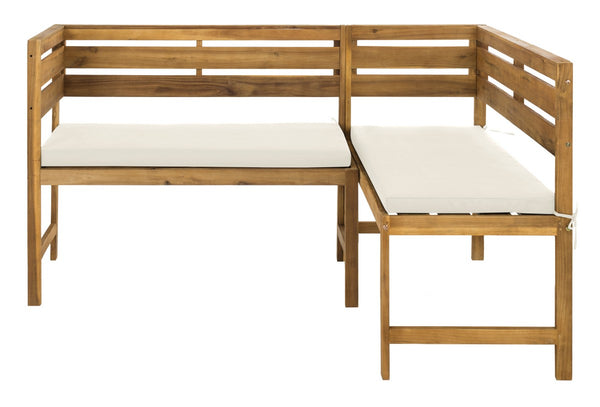 Wilton Modern Balcony Corner Lounge Set - Luxurious Outdoor Seating with Natural Wood and Navy Cushions