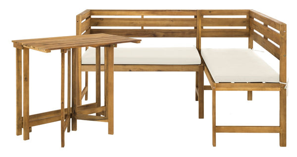 Wilton Modern Balcony Corner Lounge Set - Luxurious Outdoor Seating with Natural Wood and Navy Cushions