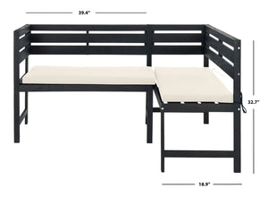 Wilton Modern Balcony Corner Lounge Set - Luxurious Outdoor Seating with Natural Wood and Navy Cushions