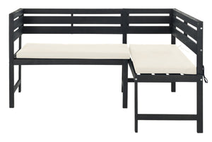 Wilton Modern Balcony Corner Lounge Set - Luxurious Outdoor Seating with Natural Wood and Navy Cushions