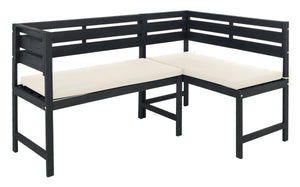 Wilton Modern Balcony Corner Lounge Set - Luxurious Outdoor Seating with Natural Wood and Navy Cushions
