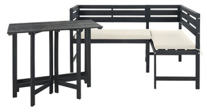 Wilton Modern Balcony Corner Lounge Set - Luxurious Outdoor Seating with Natural Wood and Navy Cushions