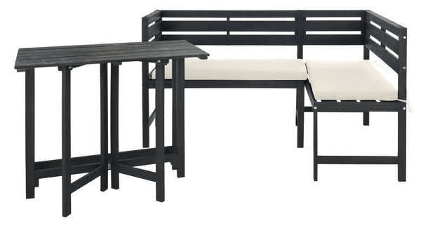 Wilton Modern Balcony Corner Lounge Set - Luxurious Outdoor Seating with Natural Wood and Navy Cushions