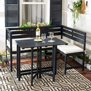 Wilton Modern Balcony Corner Lounge Set - Luxurious Outdoor Seating with Natural Wood and Navy Cushions