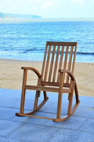 Safavieh Clayton Rocking Chair Teak Silver Acacia Wood Galvanized Steel PAT7003A 683726406273