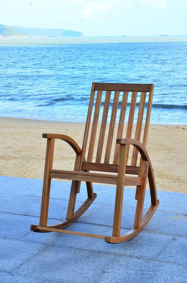 Safavieh Clayton Rocking Chair Teak Silver Acacia Wood Galvanized Steel PAT7003A 683726406273