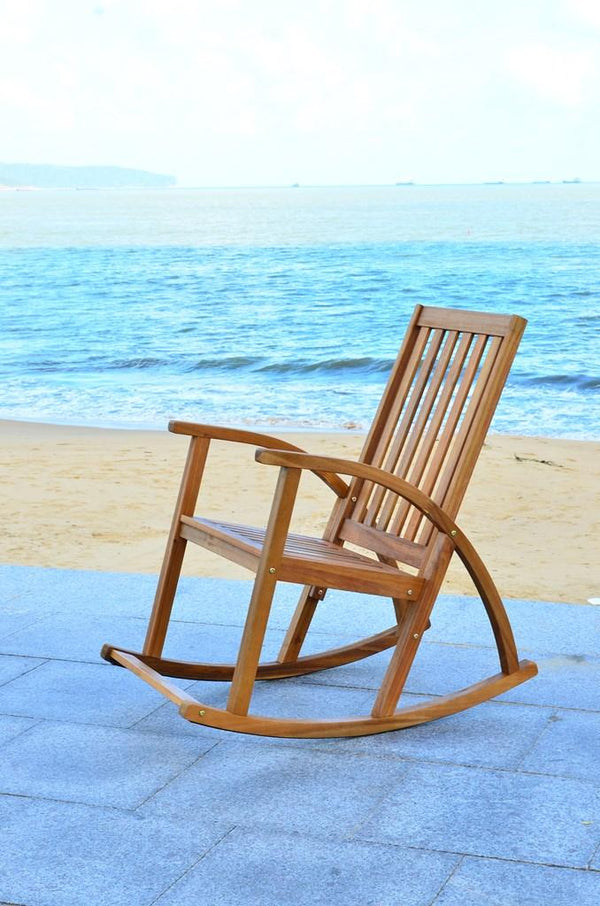 Safavieh Clayton Rocking Chair Teak Silver Acacia Wood Galvanized Steel PAT7003A 683726406273