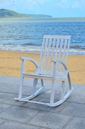 Safavieh Clayton Rocking Chair White Wash Silver Acacia Wood Galvanized Steel PAT7003C 683726406334