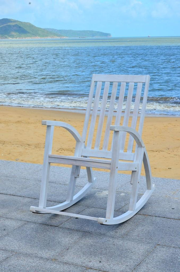 Safavieh Clayton Rocking Chair White Wash Silver Acacia Wood Galvanized Steel PAT7003C 683726406334
