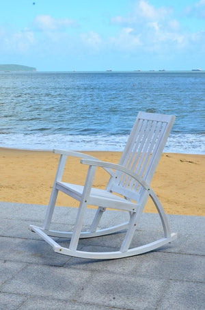Safavieh Clayton Rocking Chair White Wash Silver Acacia Wood Galvanized Steel PAT7003C 683726406334