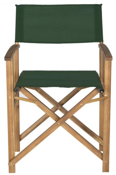 Safavieh - Set of 2 - Laguna Director Chair Teak Green Silver Acacia Wood Textilene Galvanized Steel PAT7004B-SET2 683726407362