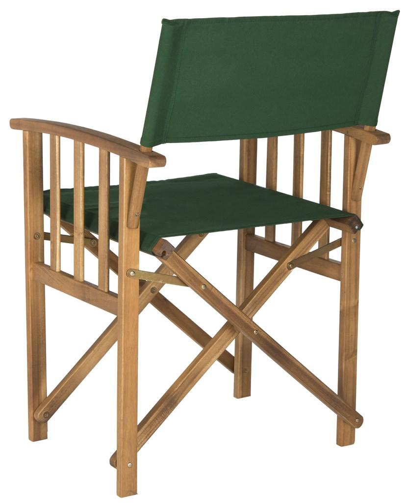 Safavieh - Set of 2 - Laguna Director Chair Teak Green Silver Acacia Wood Textilene Galvanized Steel PAT7004B-SET2 683726407362