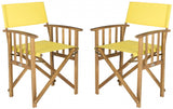 Safavieh - Set of 2 - Laguna Director Chair Teak Yellow Silver Acacia Wood Textilene Galvanized Steel PAT7004C-SET2 683726407379