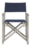 Safavieh - Set of 2 - Laguna Director Chair Grey Wash Navy Silver Acacia Wood Textilene Galvanized Steel PAT7004D-SET2 889048075689