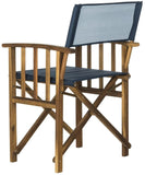 Safavieh - Set of 2 - Laguna Director Chair Teak Navy Silver Acacia Wood Textilene Galvanized Steel PAT7004E-SET2 889048075702