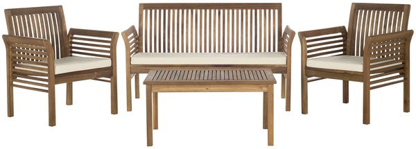 Safavieh Carson Outdoor Set 4 Piece Teak Beige Silver Acacia Wood Polyester Foam Galvanized Steel PAT7005A 683726406419