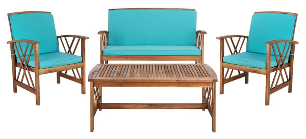 Fontana 4 Piece Outdoor Patio Set - Stylish Acacia Wood, Durable Steel Frame, Ideal for Relaxation