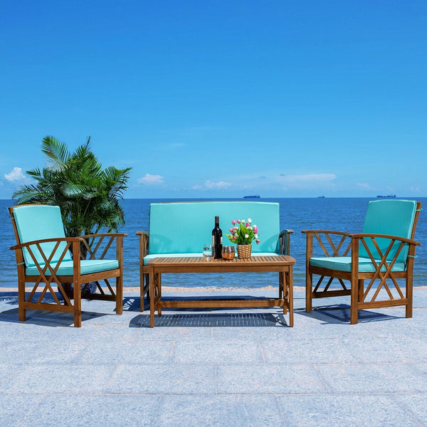 Fontana 4 Piece Outdoor Patio Set - Stylish Acacia Wood, Durable Steel Frame, Ideal for Relaxation