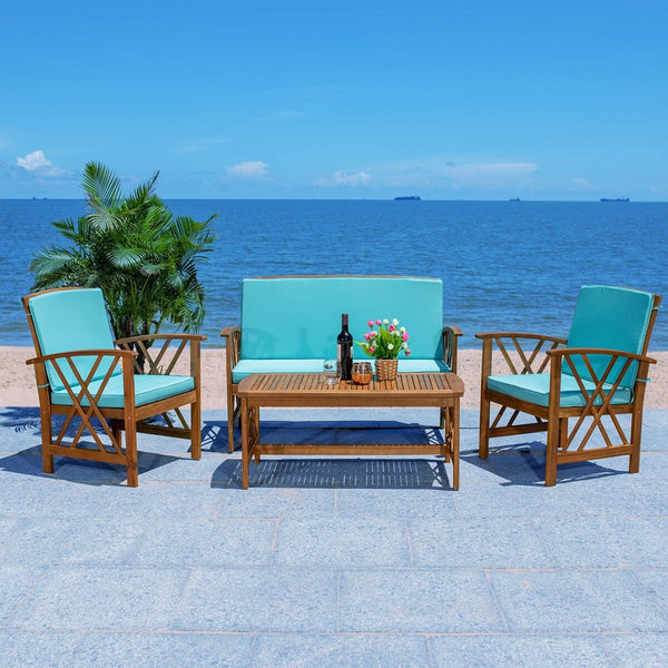 Fontana 4 Piece Outdoor Patio Set - Stylish Acacia Wood, Durable Steel Frame, Ideal for Relaxation
