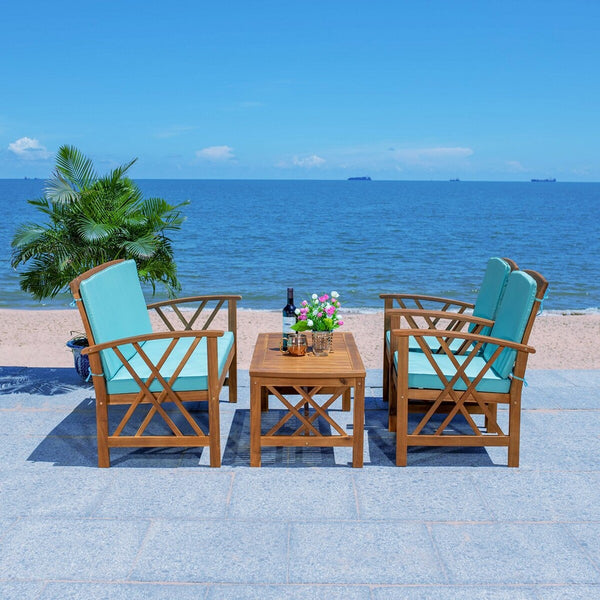Fontana 4 Piece Outdoor Patio Set - Stylish Acacia Wood, Durable Steel Frame, Ideal for Relaxation