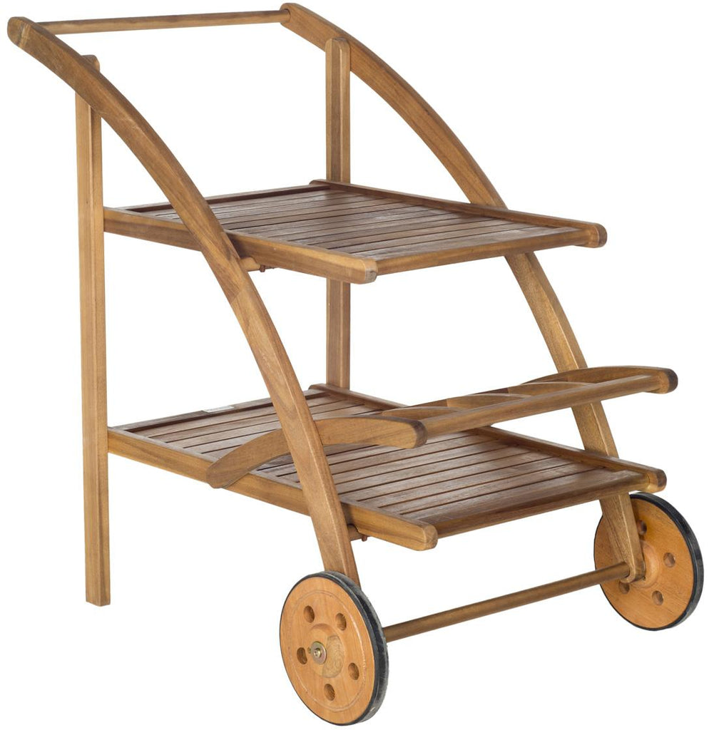 Safavieh Lodi Tea Cart Teak Look Silver Acacia Wood Galvanized Steel PAT7009A 683726407317