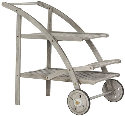 Safavieh Lodi Tea Cart Grey Wash Beige Silver Acacia Wood Galvanized Steel PAT7009B 889048005488
