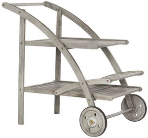 Safavieh Lodi Tea Cart Grey Wash Beige Silver Acacia Wood Galvanized Steel PAT7009B 889048005488
