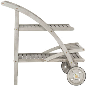 Safavieh Lodi Tea Cart Grey Wash Beige Silver Acacia Wood Galvanized Steel PAT7009B 889048005488
