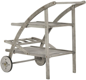 Safavieh Lodi Tea Cart Grey Wash Beige Silver Acacia Wood Galvanized Steel PAT7009B 889048005488