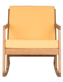 Safavieh Vernon Rocking Chair Teak Brown Yellow Silver Eucalyptus Wood Polyester Foam Galvanized Steel PAT7013B 889048069992