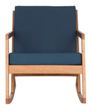 Safavieh Vernon Rocking Chair Teak Brown Navy Silver Eucalyptus Wood Polyester Foam Galvanized Steel PAT7013C 889048070004