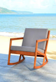 Safavieh Vernon Rocking Chair Teak Brown Grey Silver Eucalyptus Wood Polyester Foam Galvanized Steel PAT7013D 889048070011
