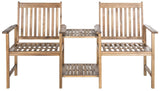 Safavieh Brea Bench Twin Seat Teak Brown Silver Acacia Wood Galvanized Steel PAT7014A 889048000872