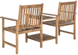 Safavieh Brea Bench Twin Seat Teak Brown Silver Acacia Wood Galvanized Steel PAT7014A 889048000872
