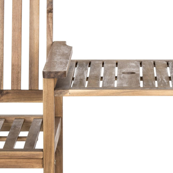 Safavieh Brea Bench Twin Seat Teak Brown Silver Acacia Wood Galvanized Steel PAT7014A 889048000872