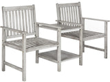 Safavieh Brea Bench Twin Seat Grey Silver Acacia Wood Galvanized Steel PAT7014B 889048000889