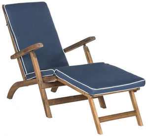 Safavieh Palmdale Lounge Chair Teak Brown Navy Silver Acacia Wood Polyester Foam Galvanized Steel PAT7015A 889048023949