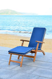 Safavieh Palmdale Lounge Chair Teak Brown Navy Silver Acacia Wood Polyester Foam Galvanized Steel PAT7015A 889048023949