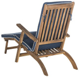 Safavieh Palmdale Lounge Chair Teak Brown Navy Silver Acacia Wood Polyester Foam Galvanized Steel PAT7015A 889048023949