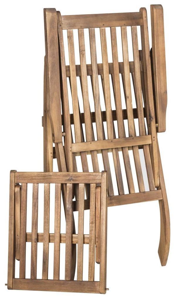 Safavieh Palmdale Lounge Chair Teak Brown Navy Silver Acacia Wood Polyester Foam Galvanized Steel PAT7015A 889048023949